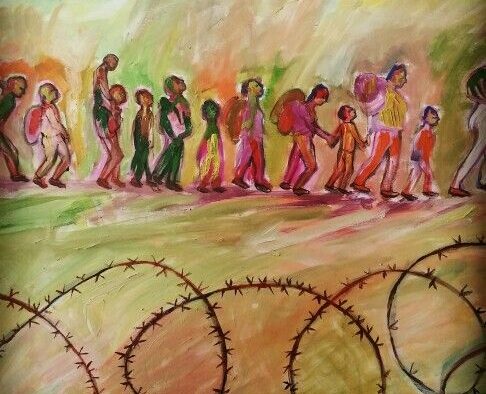 Refugees, border, oil, painting - gokcepinar tunaboylu ozay